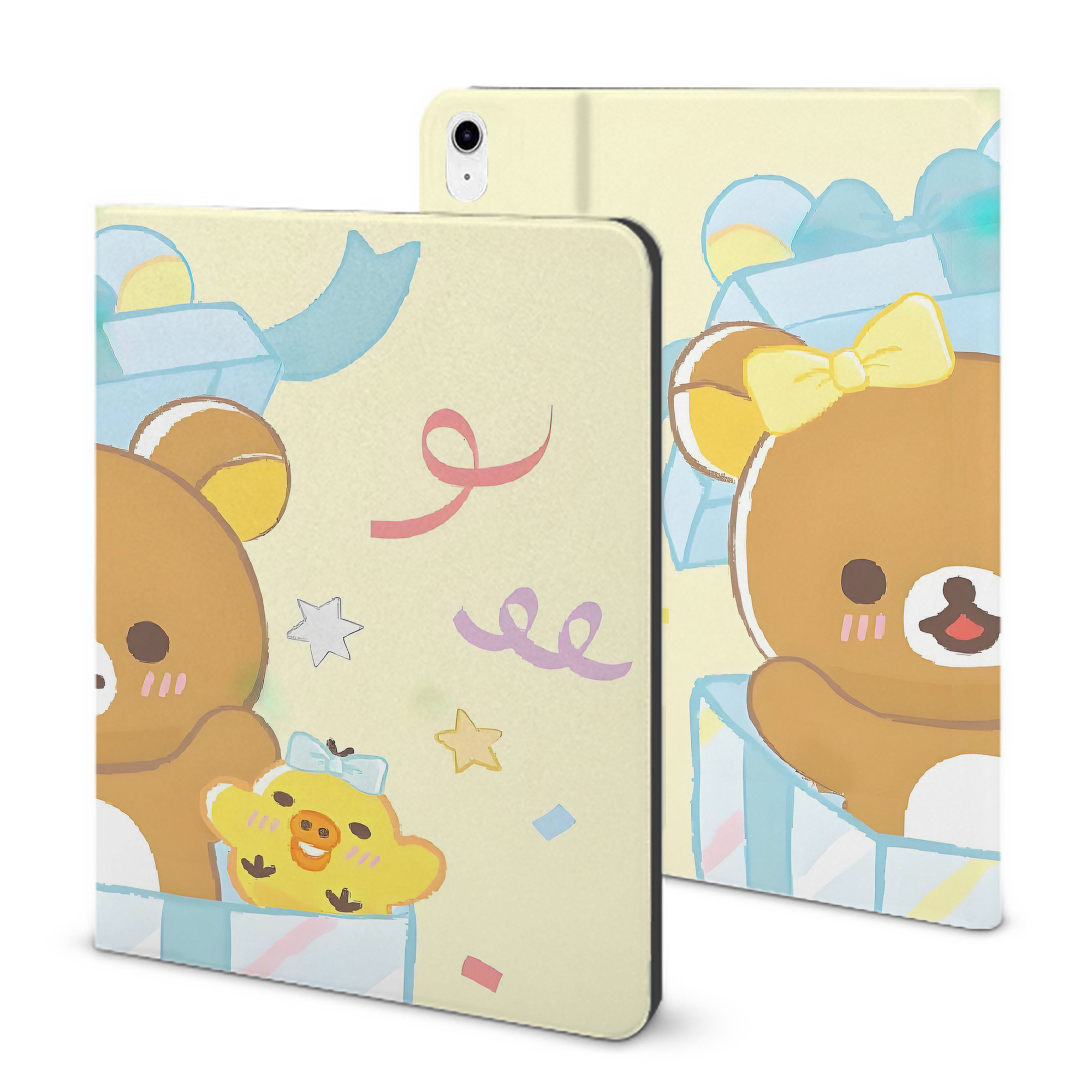 （画像用） リラックマ リラックマ キイロイトリ Rilakkuma Korilakkuma Kiiroitori IPad ケース ブック型 PUレザー TPU 耐衝撃 軽量 薄型 ペン収納なし 全面保護 IPad 各モデル対応